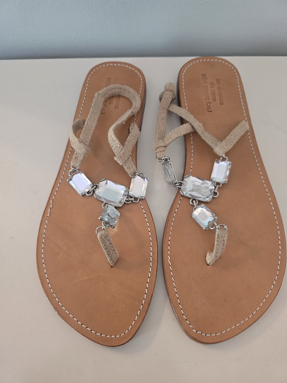 Les Dessous De Nana Saint Tropez F.W.I. Embellished Leather Thong Sandals